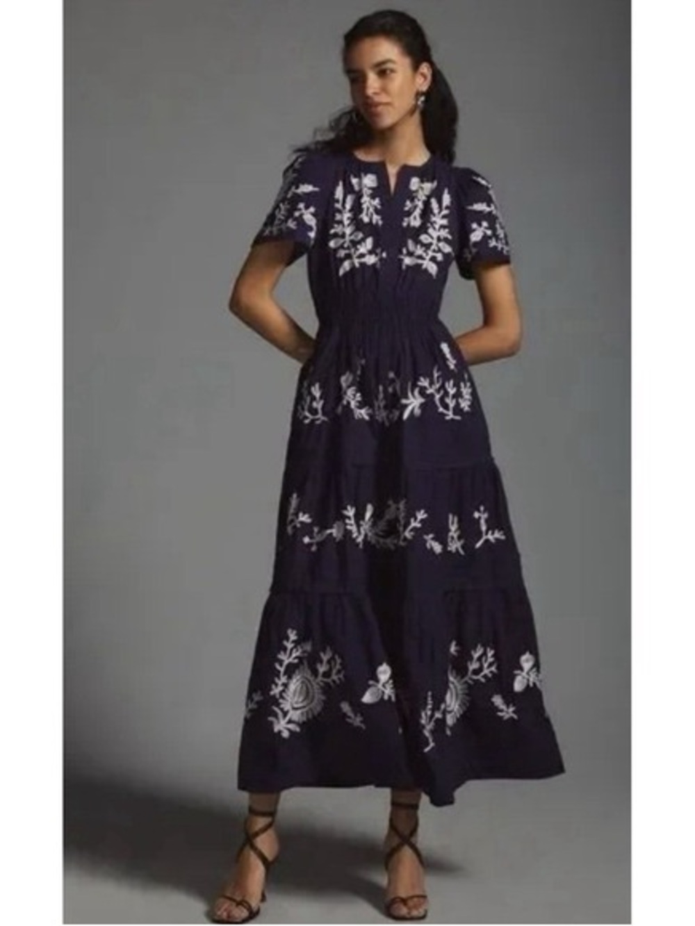 Anthropologie Somerset Maxi Dress: Embroidered Edition Navy Floral Sz: M Petite